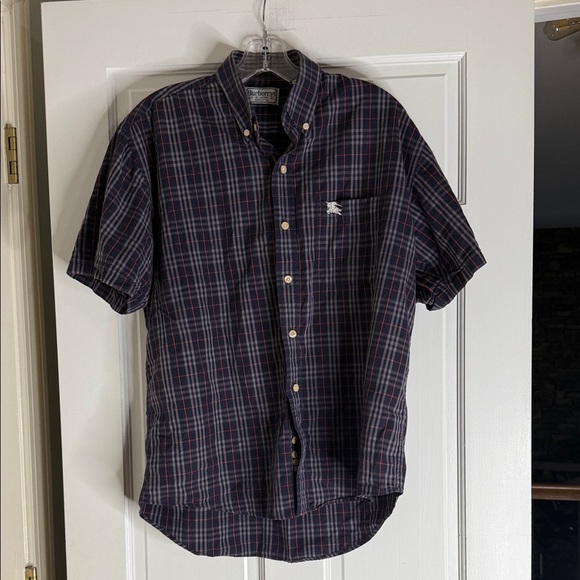 Burberry Navy and Red Plaid Button-Down Shirt. Large - Picture 1 of 5